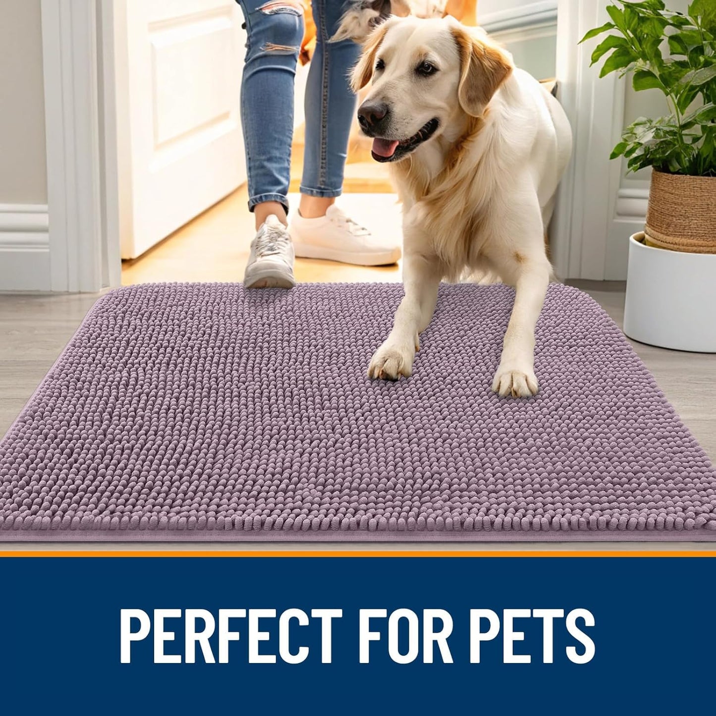 OLANLY Dog Door Mat - Absorbent Non-Slip Chenille Mat for Muddy Paws | 59x20 Deep Plum Color