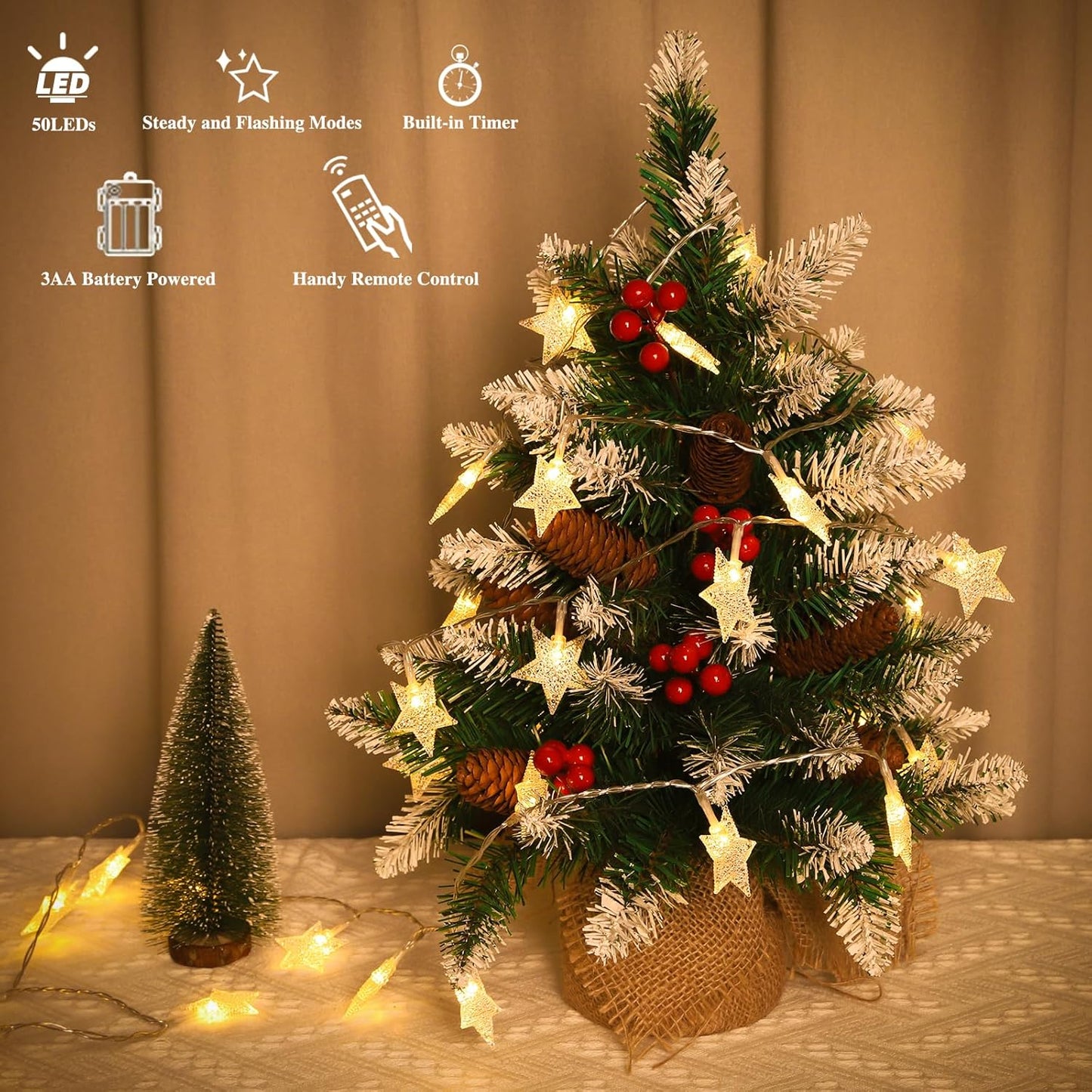 Skiennix 33ft Star String Lights - 100 LED Waterproof Fairy Lights with Remote Control | Warm White for Indoor/Outdoor Decor