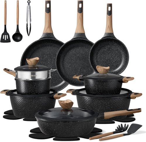 CAROTE 26-Piece Non-Stick Cookware Set | Induction-Compatible, PFOA-Free, Black Pots and Pans