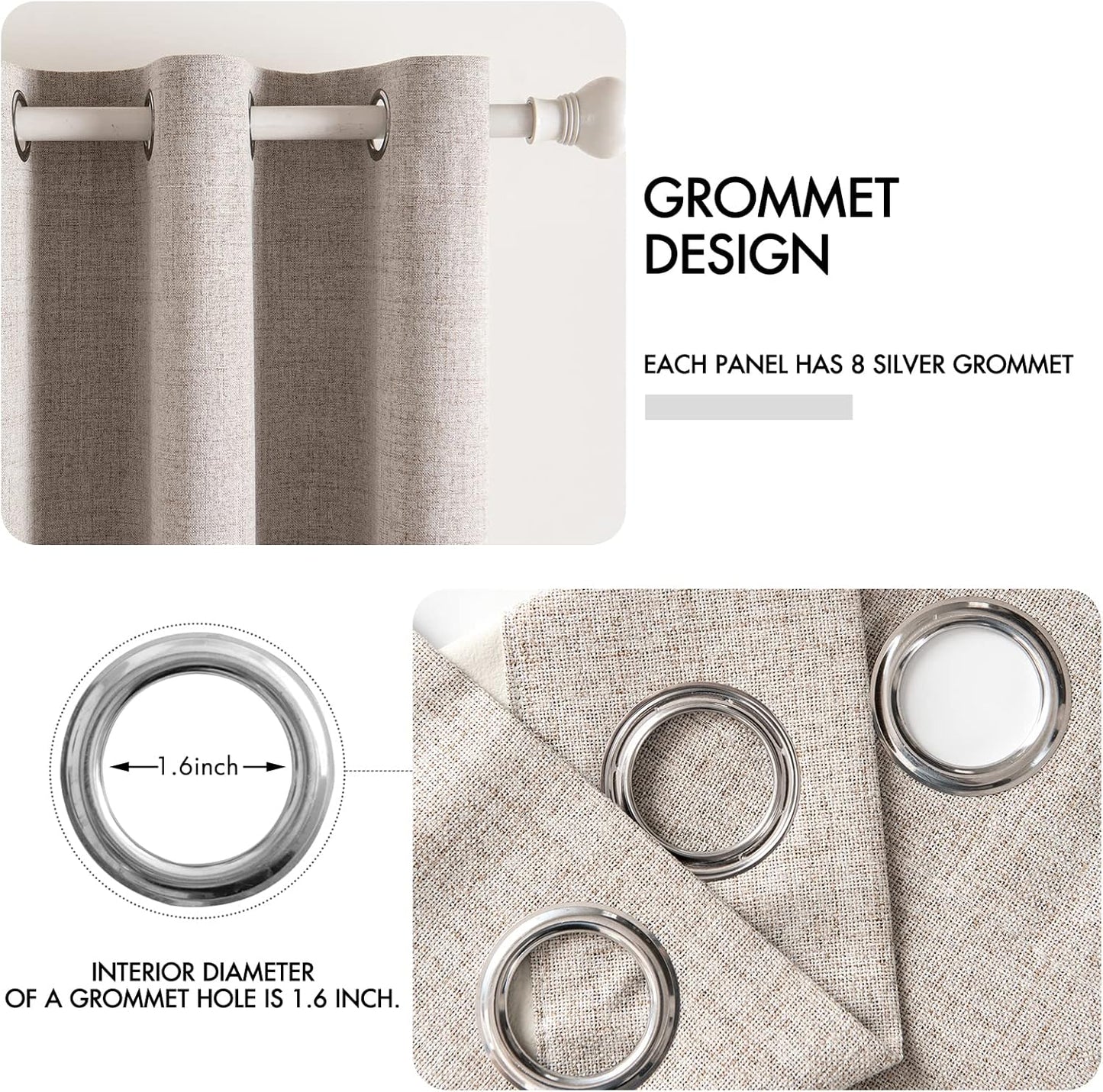 MIULEE Blackout Curtains - Linen Texture Thermal Insulated Room Darkening Drapes | Natural Khaki, 52x63 Inch (2 Panels)