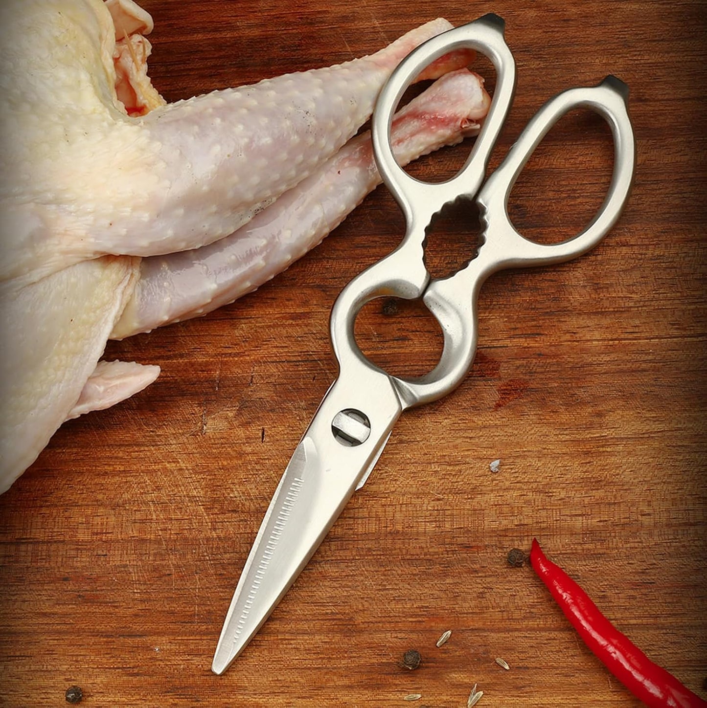 Skiennix Stainless Steel Kitchen Shears - Heavy Duty Forged Scissors for Professional Chefs | Silver