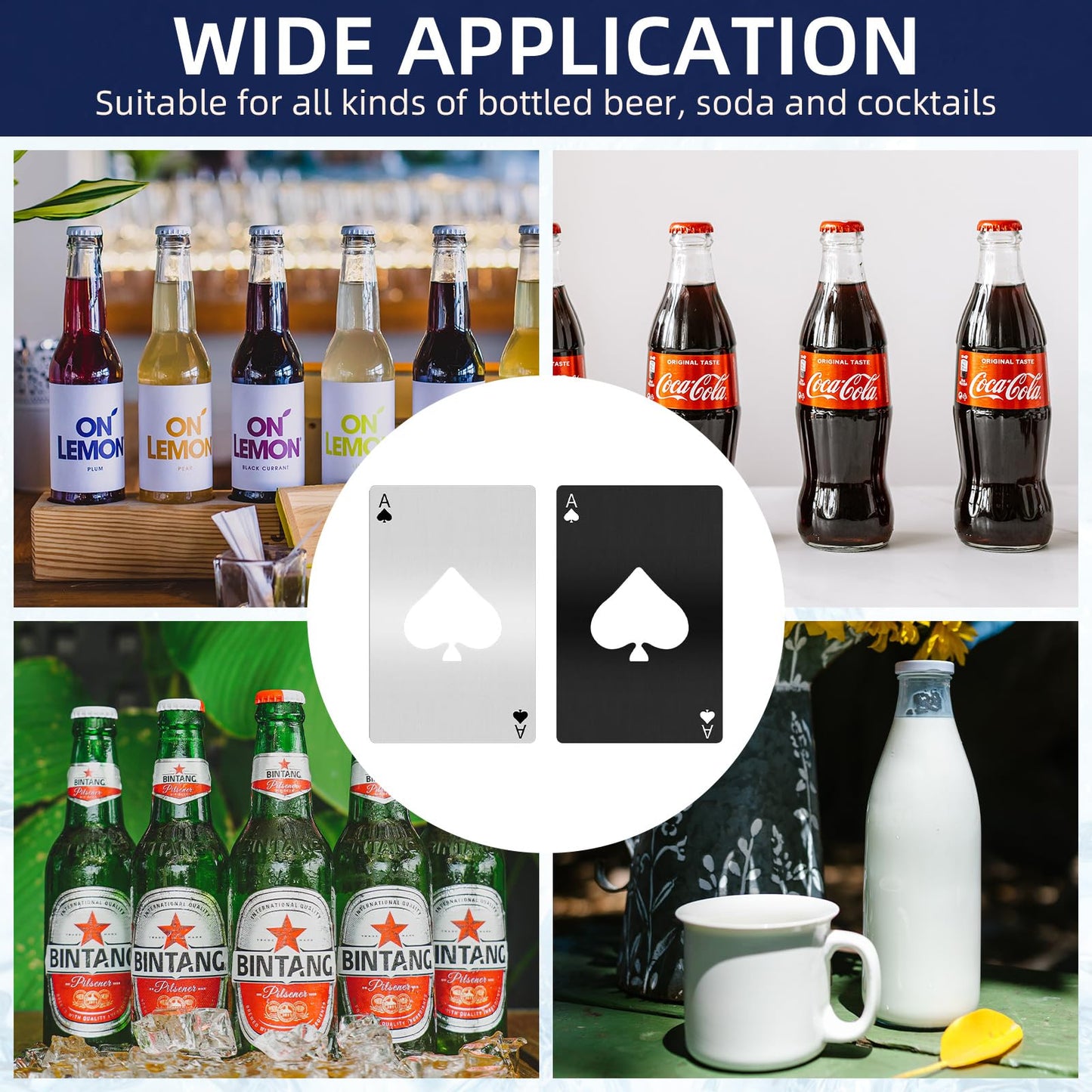 100 Pack Ace of Spades Bottle Openers Bulk Metal Credit Card Beer Bottle Openers Poker Card Bottle Openers Wallet Bottle Opener for Party Favor Wedding Favor Groomsmen Bridesmaid Gift (Black&Silver)