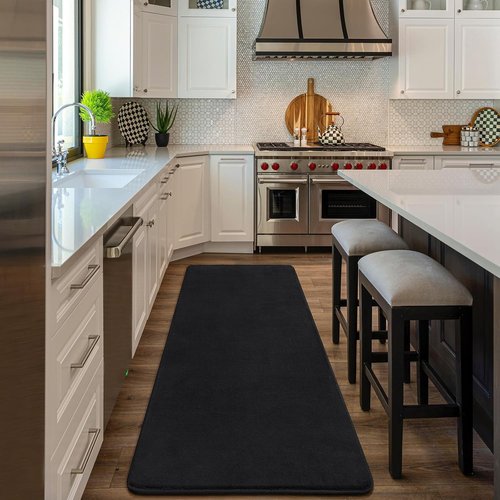 Amearea Modern Soft Hallway Runner Rug - 2x6 Feet Washable Non-Slip Memory Foam | Black Fluffy Carpet for Home Decor