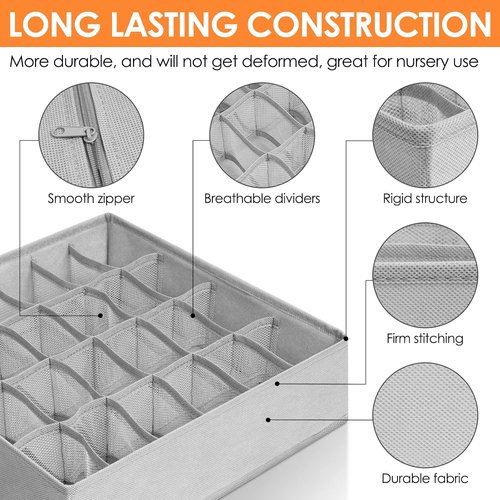 Criusia Sock Organizer - 6 Pack Foldable Drawer Dividers for Clothing Storage | Grey Fabric Bins