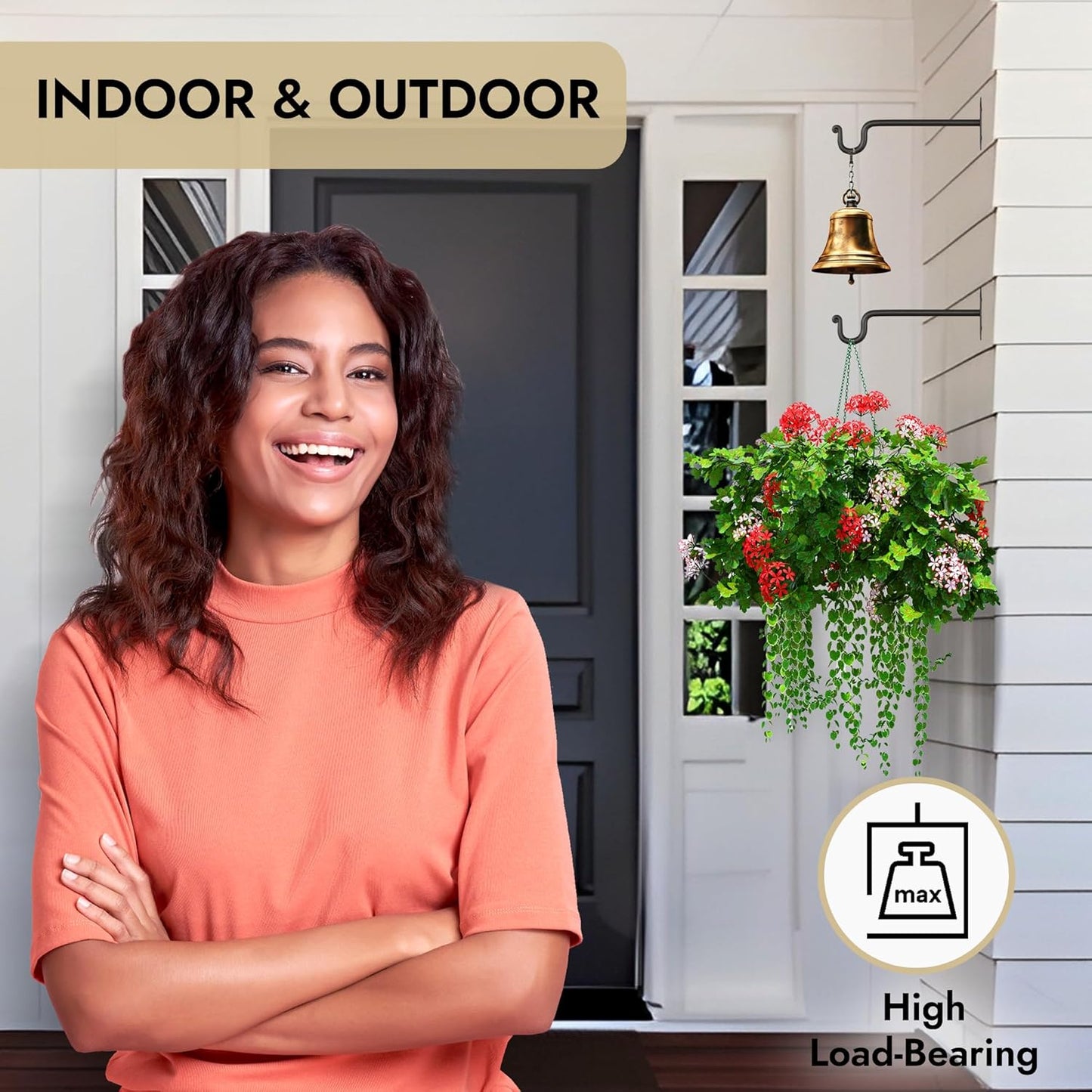 RTZEN Plant Hangers - Heavy Duty Wrought Iron Indoor/Outdoor Hooks for Baskets & Lanterns | 2 Pack (7.5" Black)