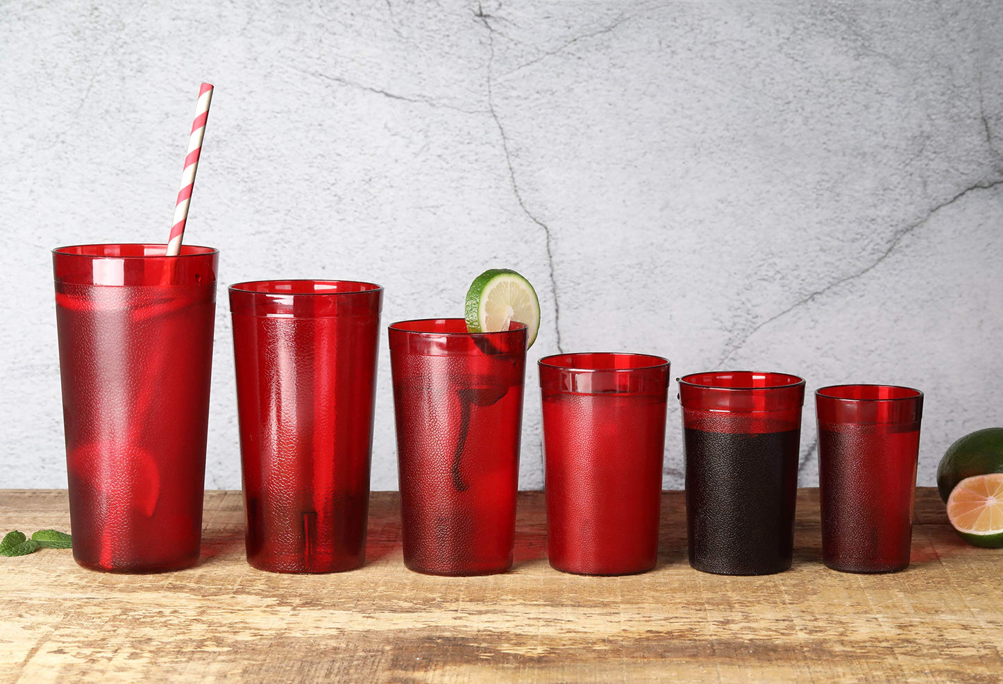 New Star Foodservice Restaurant-Grade Polycarbonate Beverage Tumblers, 8 oz, Red, Set of 12