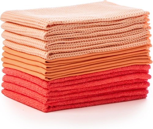 BINO Microfiber Cleaning Towels - Ultra Absorbent Red Ombre Set | 15x15 Inches, 12 Pack