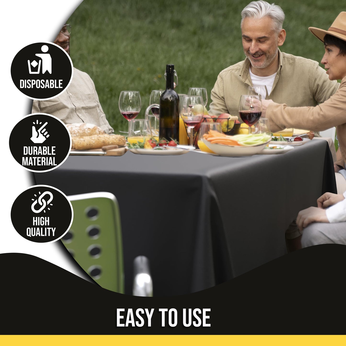 Party Solids 12-Pack Black Plastic Disposable Tablecloth – Size: 60 × 84 Inches – Rectangle Table Cover for Parties, Picnics & Formal Events