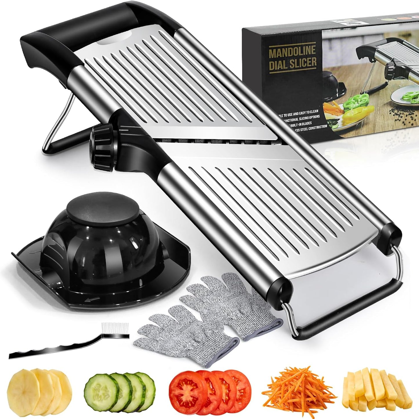Mastertop Adjustable Mandoline Food Slicer - Stainless Steel Vegetable & Fruit Cutter | Perfect for Onions, Potatoes, Tomatoes, Carrots