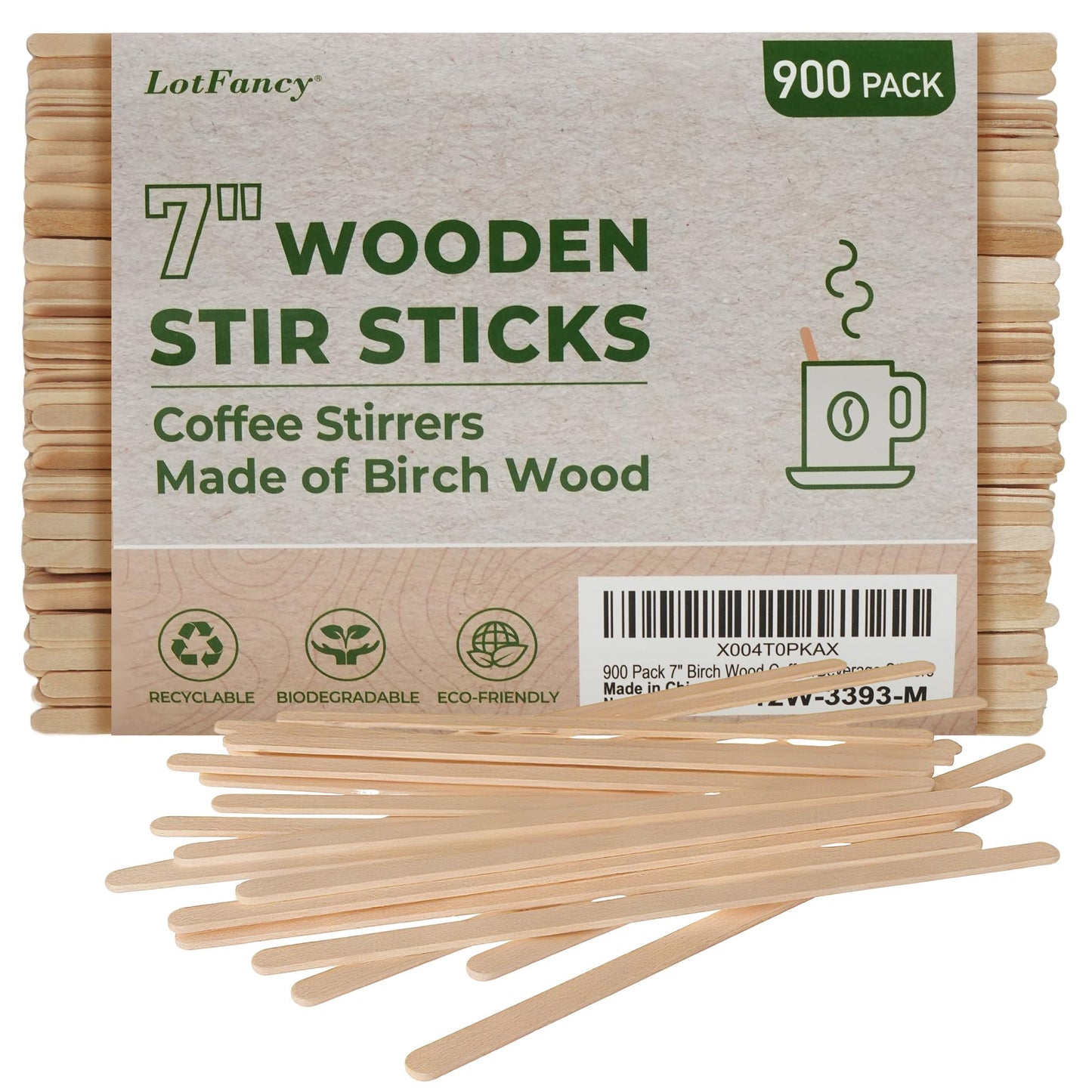 LotFancy 900Pcs Coffee Stirrers, 7 inch Birch Wood Coffee Stir Sticks, Sturdy Wooden Sticks, Great for Your Coffee Nook, Splinter Free, Round End