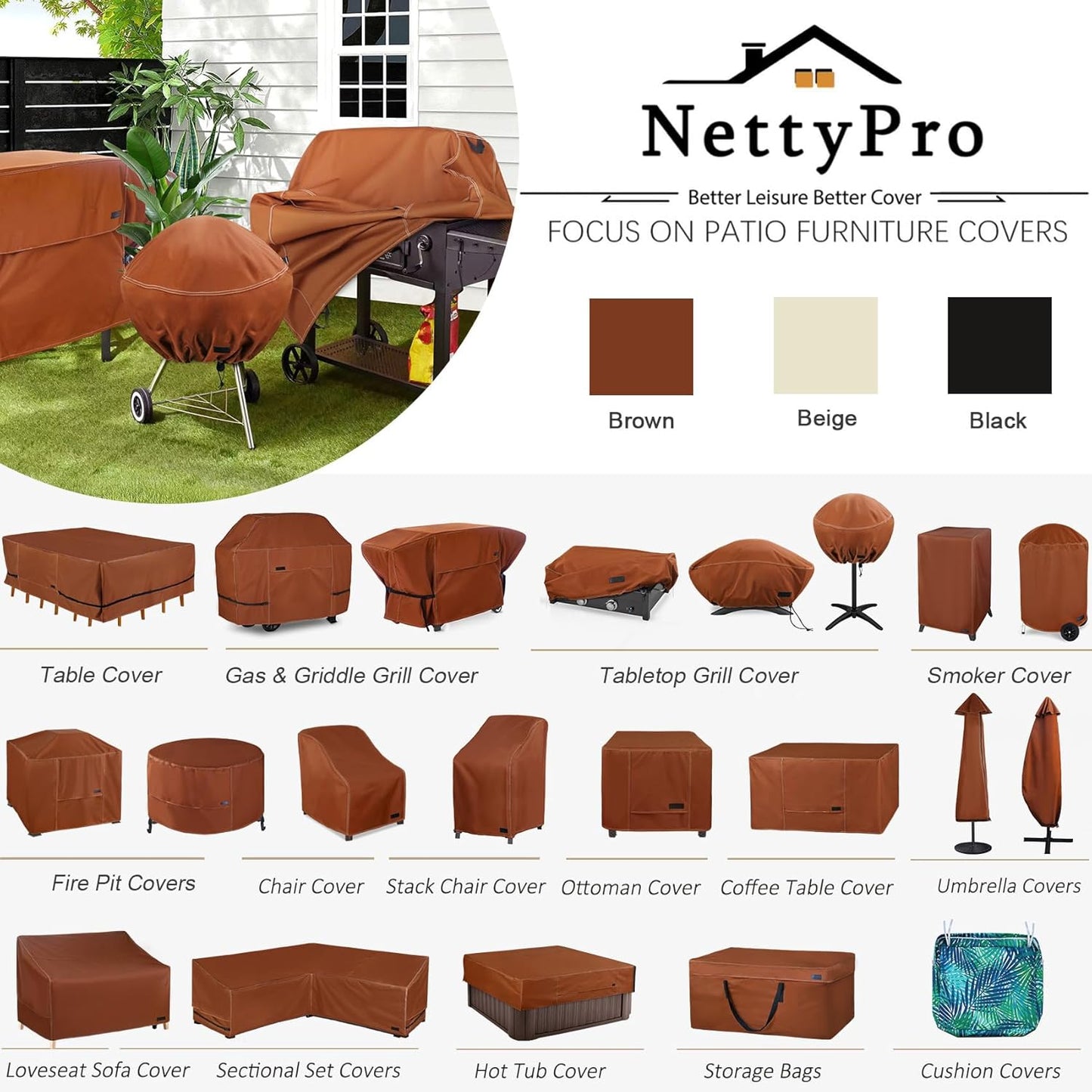 NettyPro Griddle Cover - Waterproof Heavy-Duty Protection for 28-Inch Blackstone Griddle | Brown