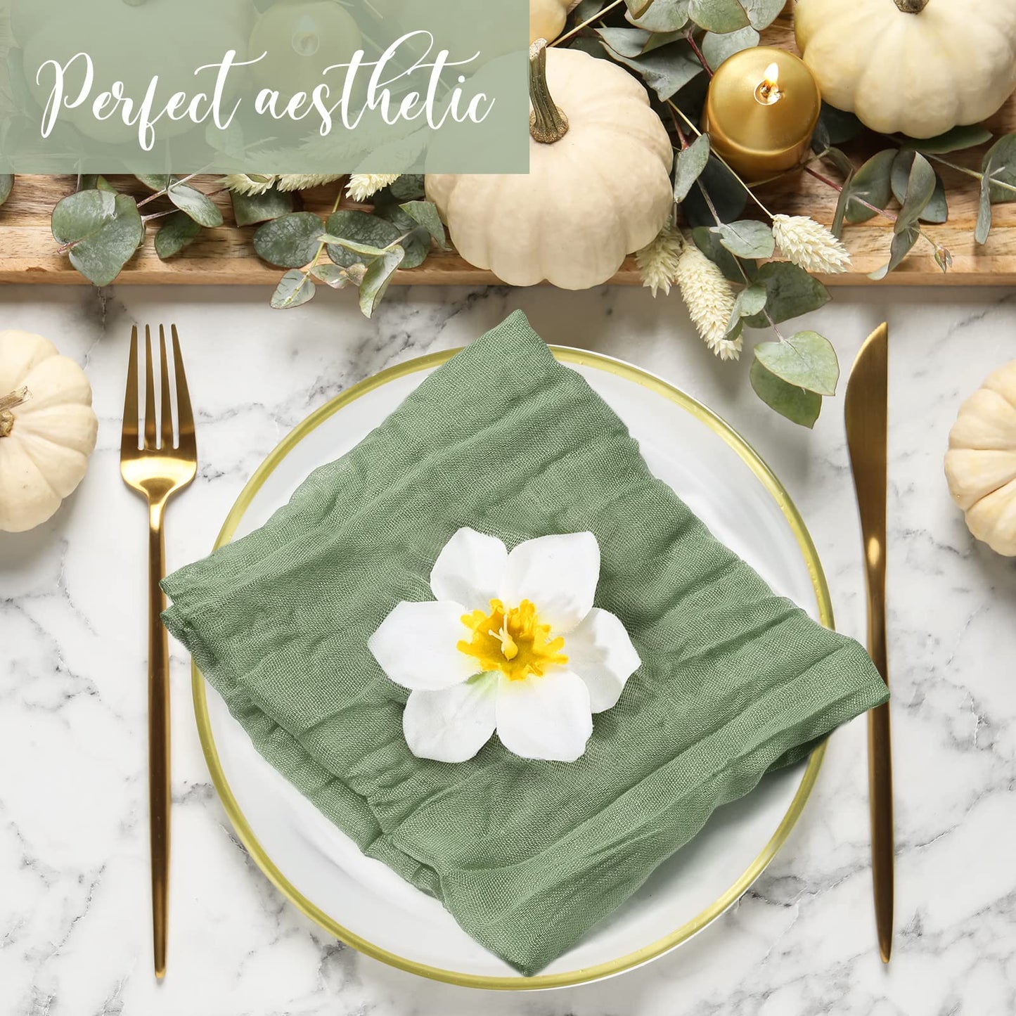 Mixweer 100 Pieces Gauze Cheesecloth Napkins 19.7 x 19.7 Inch with Wrinkled Decorative for Home Wedding Baby Shower Rustic Table Decoration(Sage)