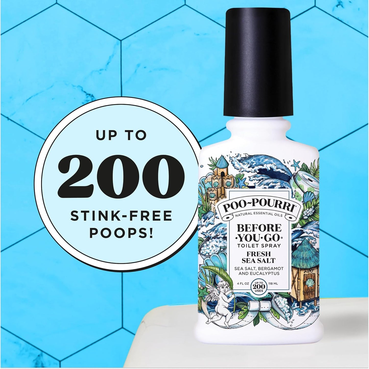 Poo-Pourri Toilet Spray - Fresh Sea Salt Scent | Plant-Based Odor Deodorizer, 4 Fl Oz (Pack of 2)