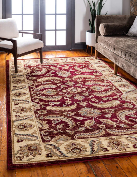 Unique Loom Voyage Collection Traditional Oriental Classic Intricate Floral Design Area Rug, 5 ft x 8 ft, Red/Ivory