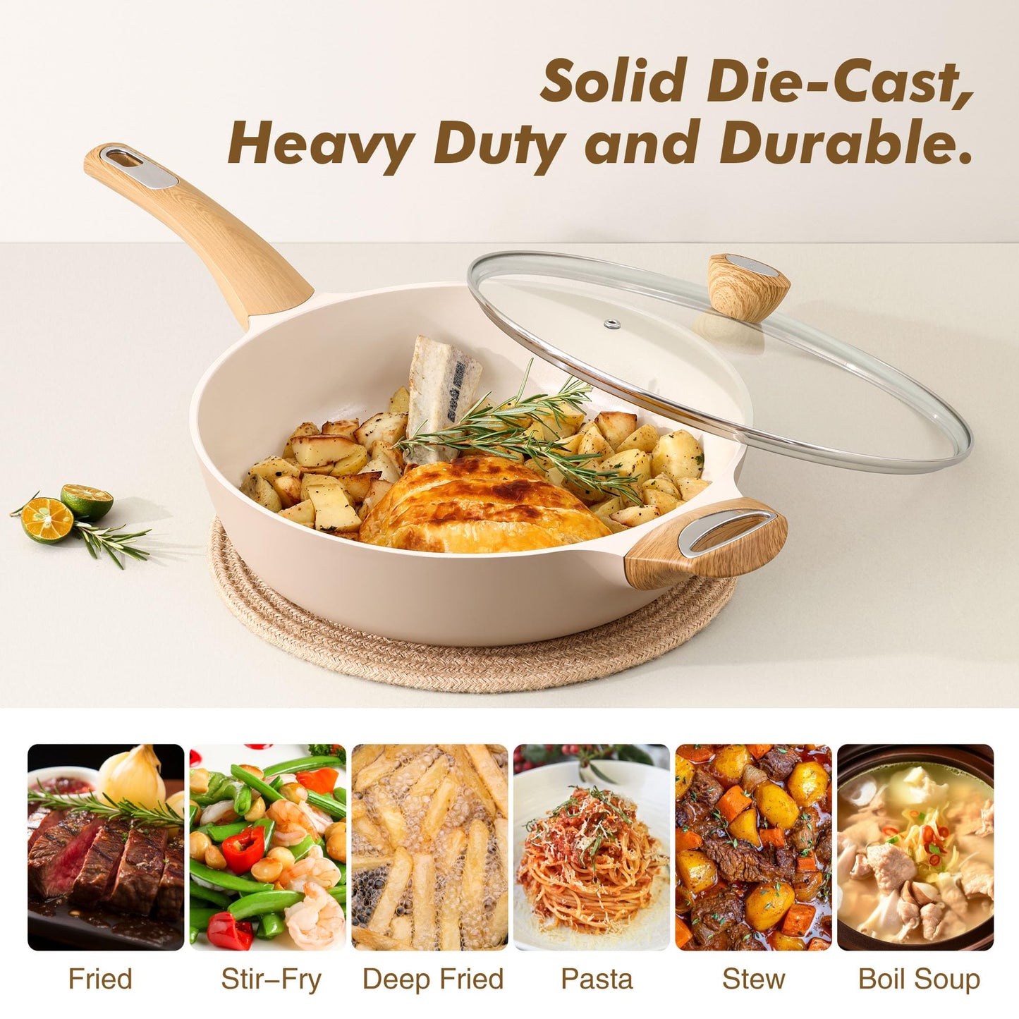 SENSARTE Ceramic Nonstick Frying Pan Skillet with Lid, 10.5 Inch Deep Frying Pan, 3.8 Qt Saute Pan, Induction Pan, Healthy Non Toxic Cooking Pan with Helper Handle, PFOA PFAS PTFE Free
