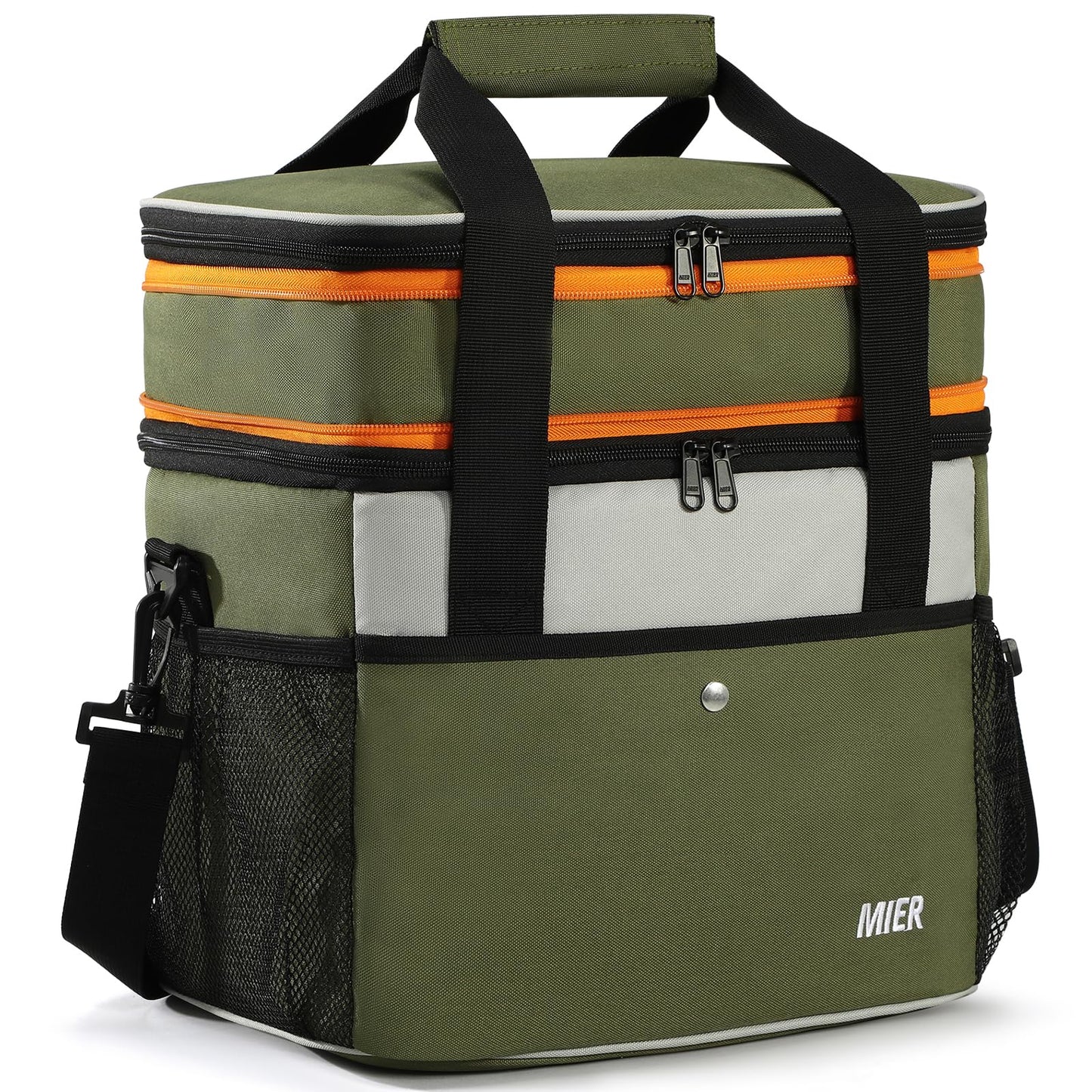 MIER Expandable 24L Lunch Bag Double Layer Insulated Cooler Tote Soft Cooler Bags 30Can Mens Adults Lagre Leakproof Lunch Boxes for Work, Picnic, Camping, Travel, Army Green