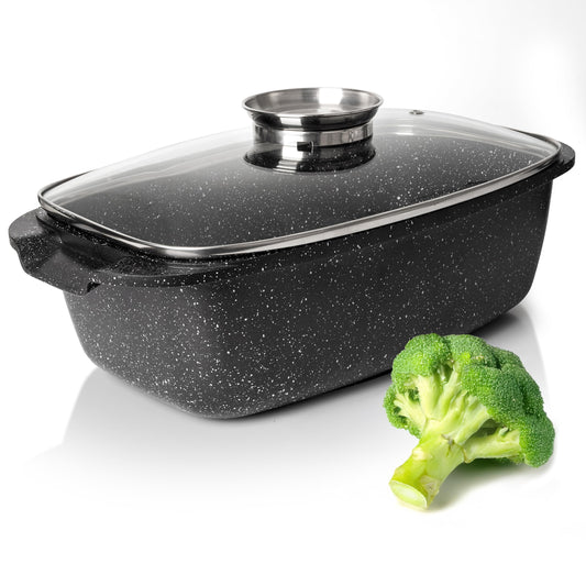 Moss & Stone 12 Inch Large Skillet With Lid, 5 Quart Saute Pan With Lid, Dishwasher & Oven Safe Skillet, Double Handled Nonstick Deep Frying Pan With Non Toxic Stone Coating, PFOA Free Everyday Pan