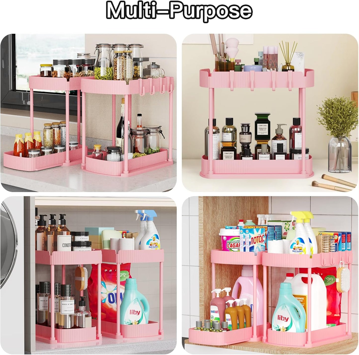 Ukeetap Multi-Purpose Pull-Out Storage Organizers - Under Sink & Cabinet Solutions | 14.8 Inch, Pink