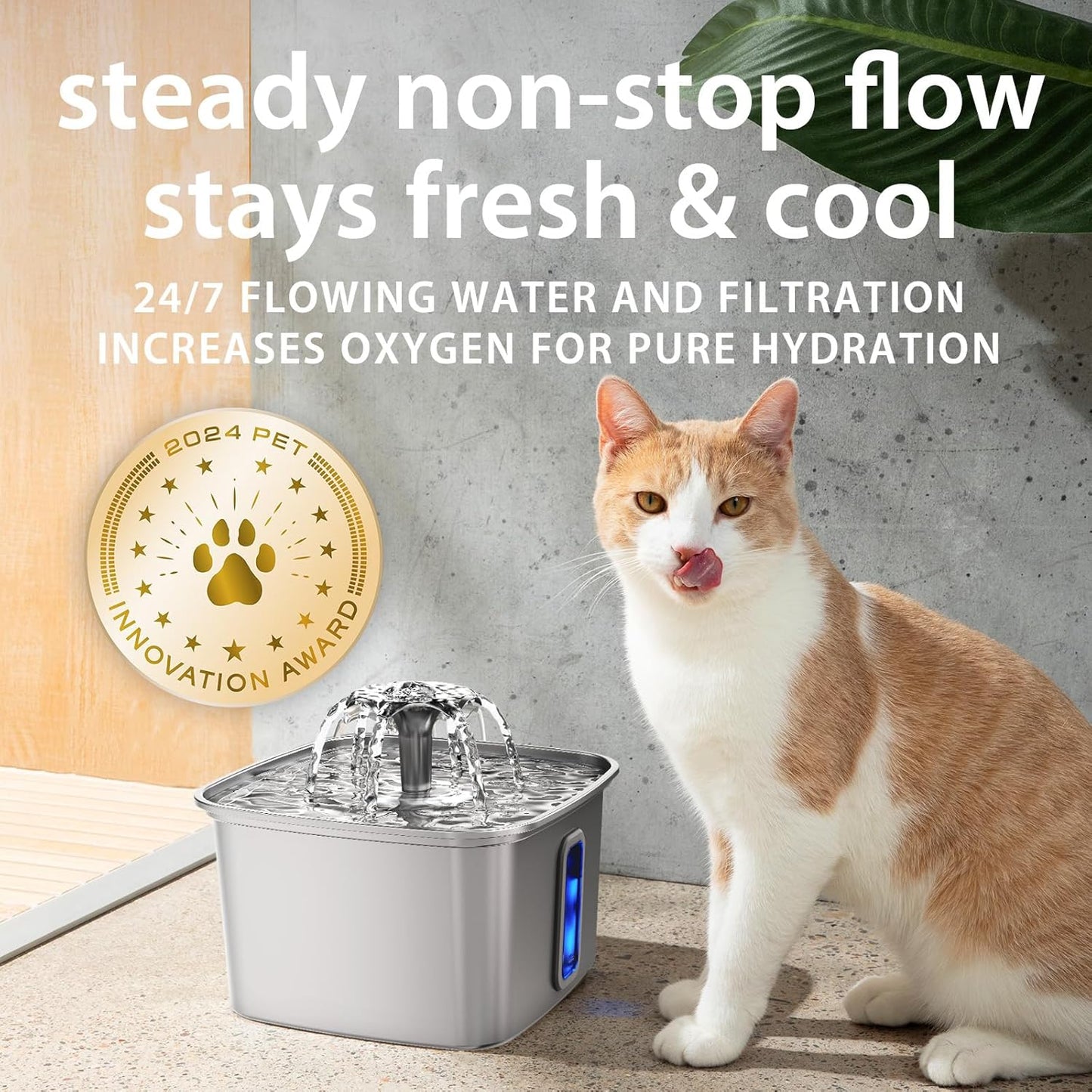 Veken Stainless Steel Cat Water Fountain - 108oz Automatic Pet Dispenser with 3 Filters & Mat | Silver