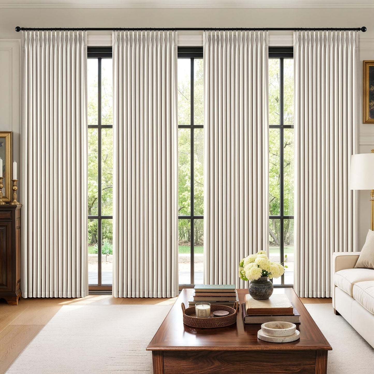 MIULEE 100% Blackout Curtains - Thick Linen, Memory Trained Pleat, 90 Inch Long, Birch | 4 Panel Set for Bedroom & Living Room
