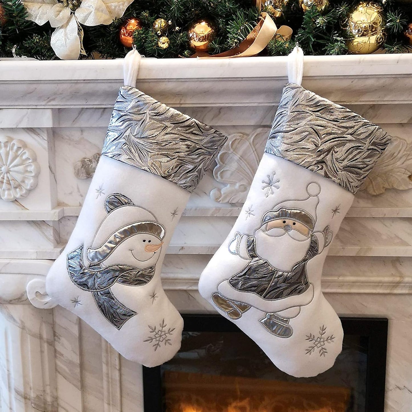 Classic Christmas Stockings Set of 2 - Santa & Snowman 17-Inch Holiday Decor