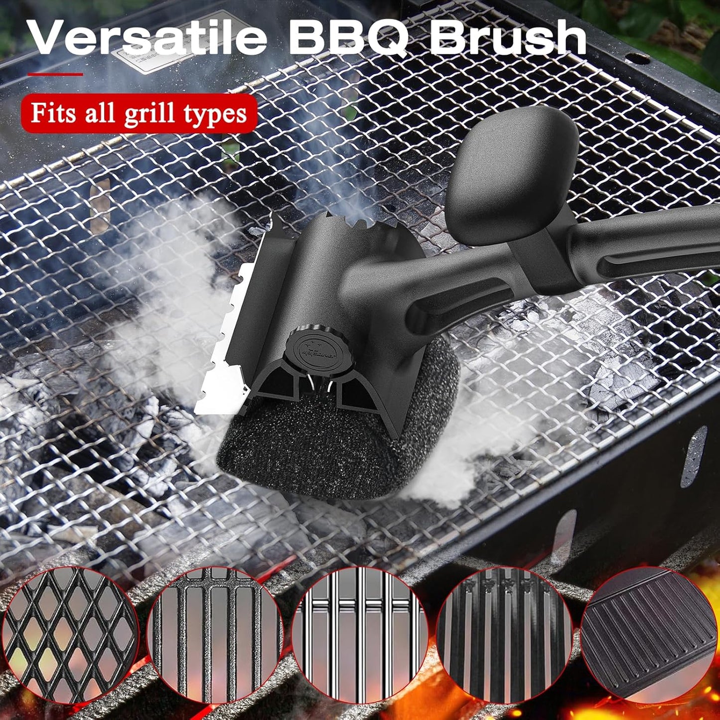 TMEDW Grill Brush - Bristle-Free Design with Reinforced Scraper for Safe BBQ Cleaning | Black