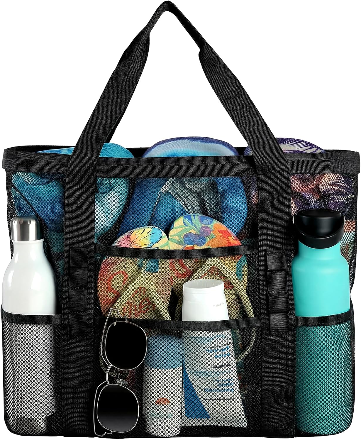 Skiennix Mesh Beach Bag - Large 8-Pocket Tote for Vacation Essentials | Stylish & Functional