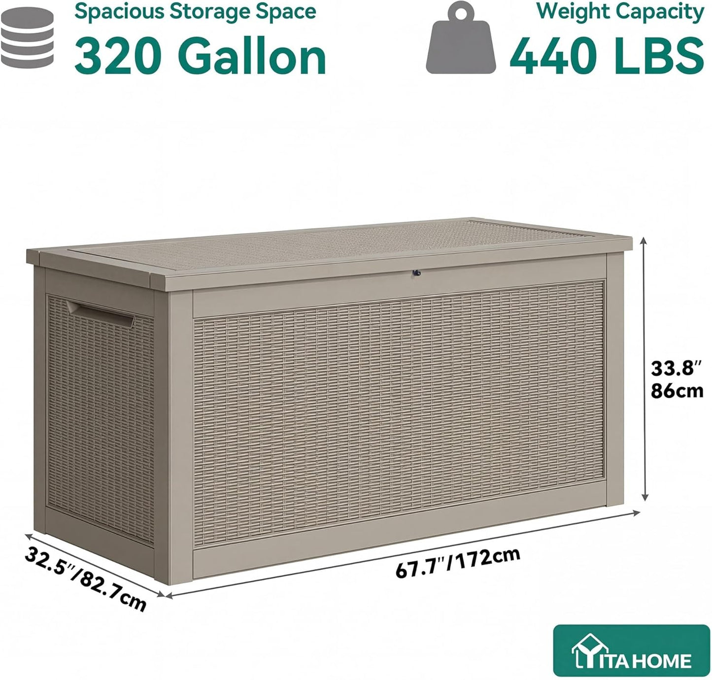 YITAHOME 320 Gallon Outdoor Storage Box - Large Water-Resistant Resin Container for Patio & Garden (Brown)