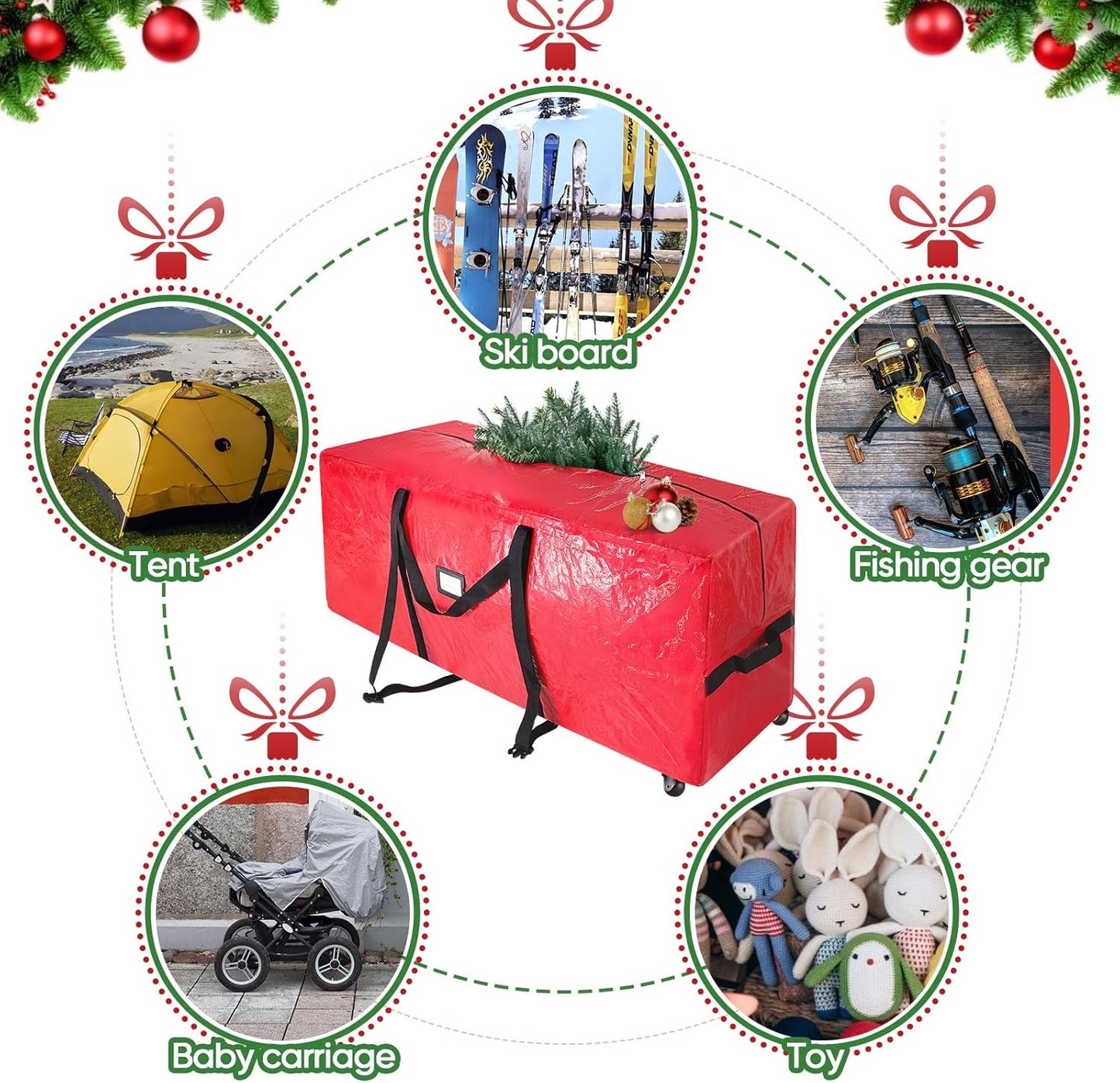 BALEINE 7.5 ft Heavy-Duty Christmas Tree Storage Bag - Extra Large with 2 Swivel Wheels & Reinforced Handles | Green