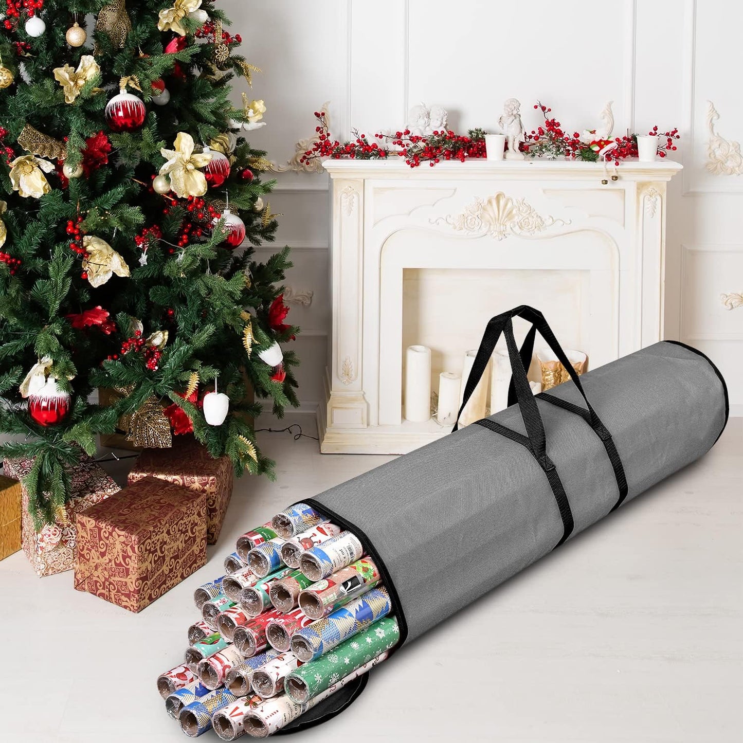 ProPik Wrapping Paper Storage Bag - Heavy-Duty Gift Wrap Organizer | Holds 48 Rolls, 40" Long | Gray