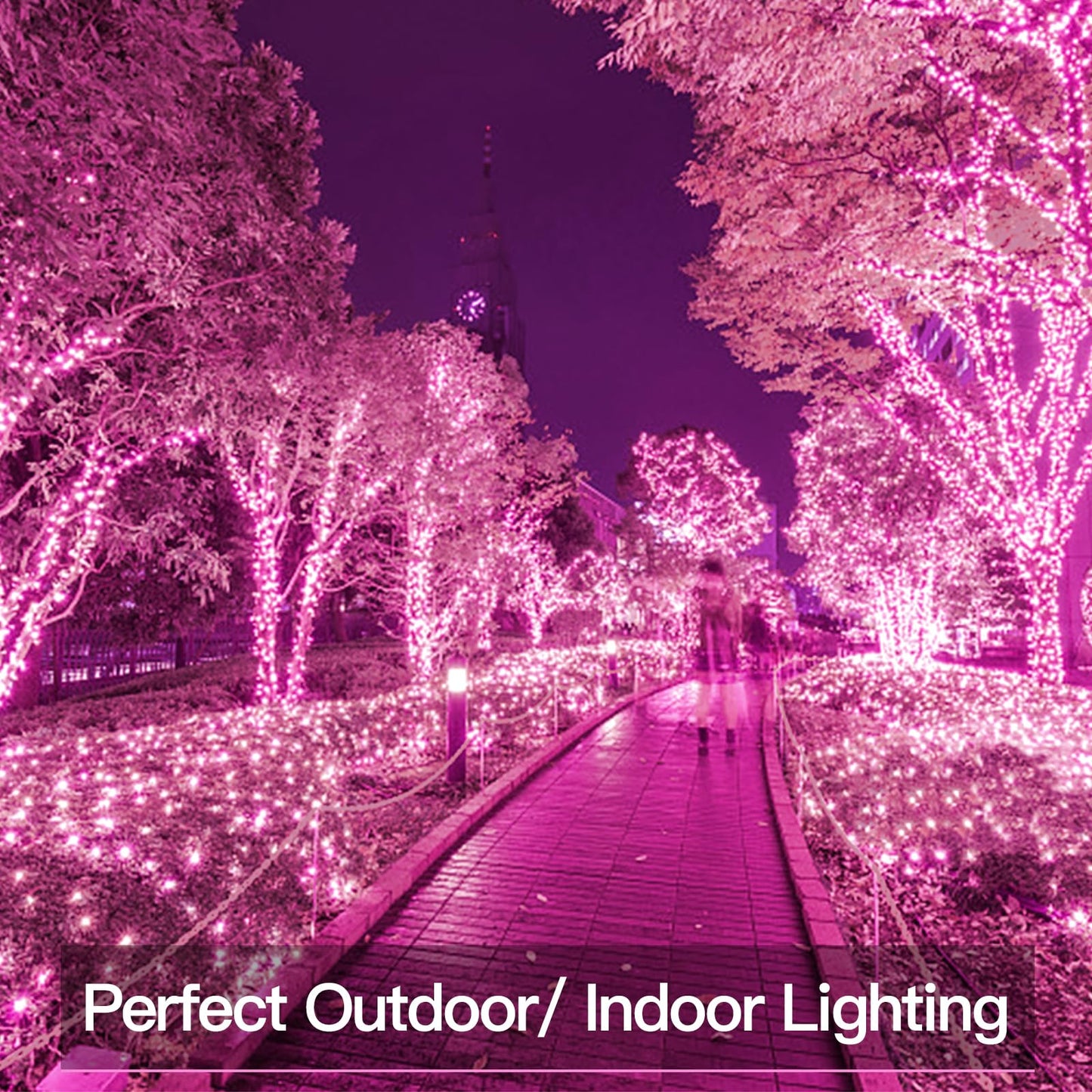 suddus Pink Solar String Lights for Outside, 2 Pack Total 66ft 200 Led Pink Fairy Light Outdoor, 8 Modes Solar Twinkle Light for Halloween Decor, Fence, Patio, Yard, and Party
