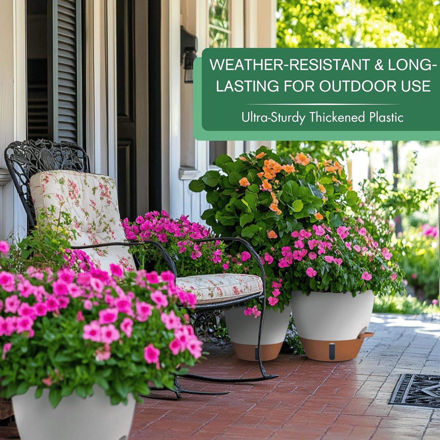 Montresor Self-Watering Pots - 12/10/8 Inch Indoor & Outdoor Planters with Water Level Window | White