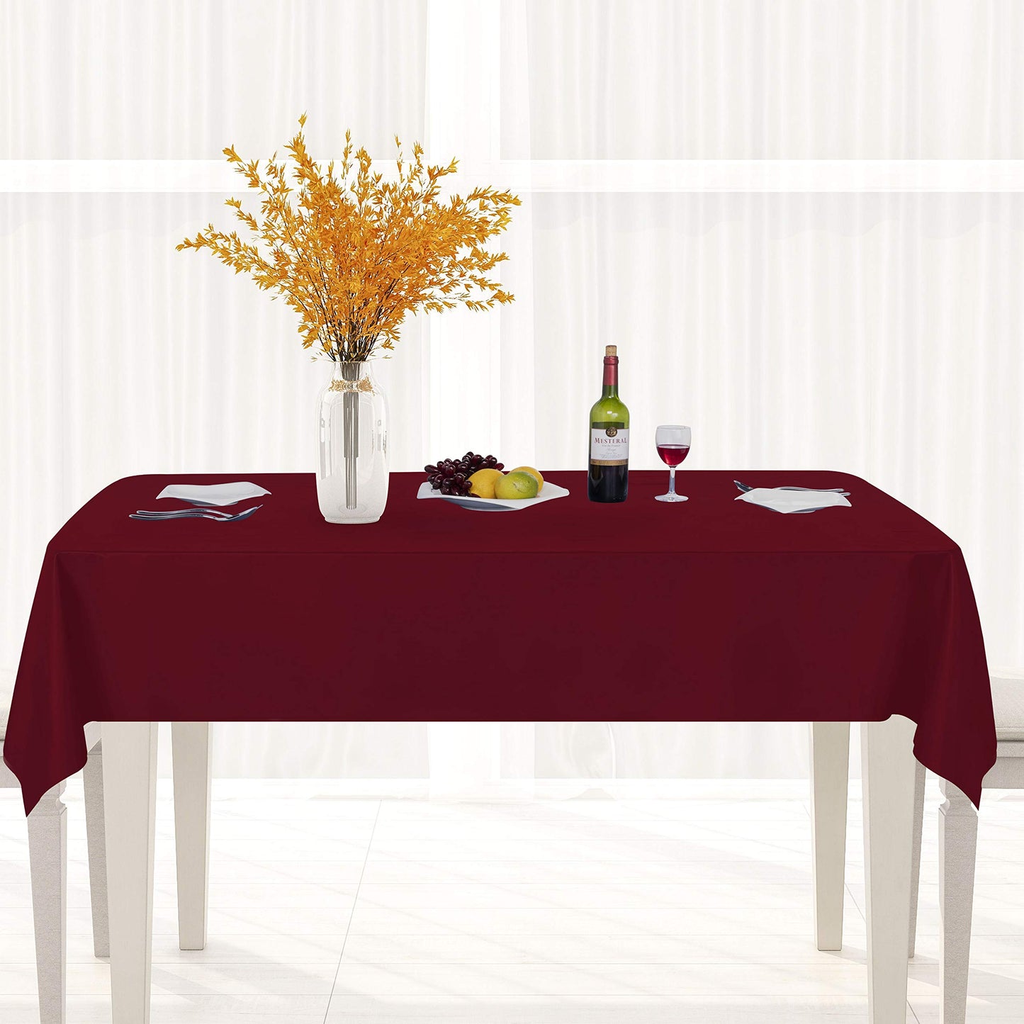 sancua 100% Waterproof Rectangle PVC Tablecloth - 60 x 102 Inch - Oil Proof Spill Proof Vinyl Table Cloth, Wipe Clean Table Cover for Dining Tables, Buffet Parties and Camping, Burgundy