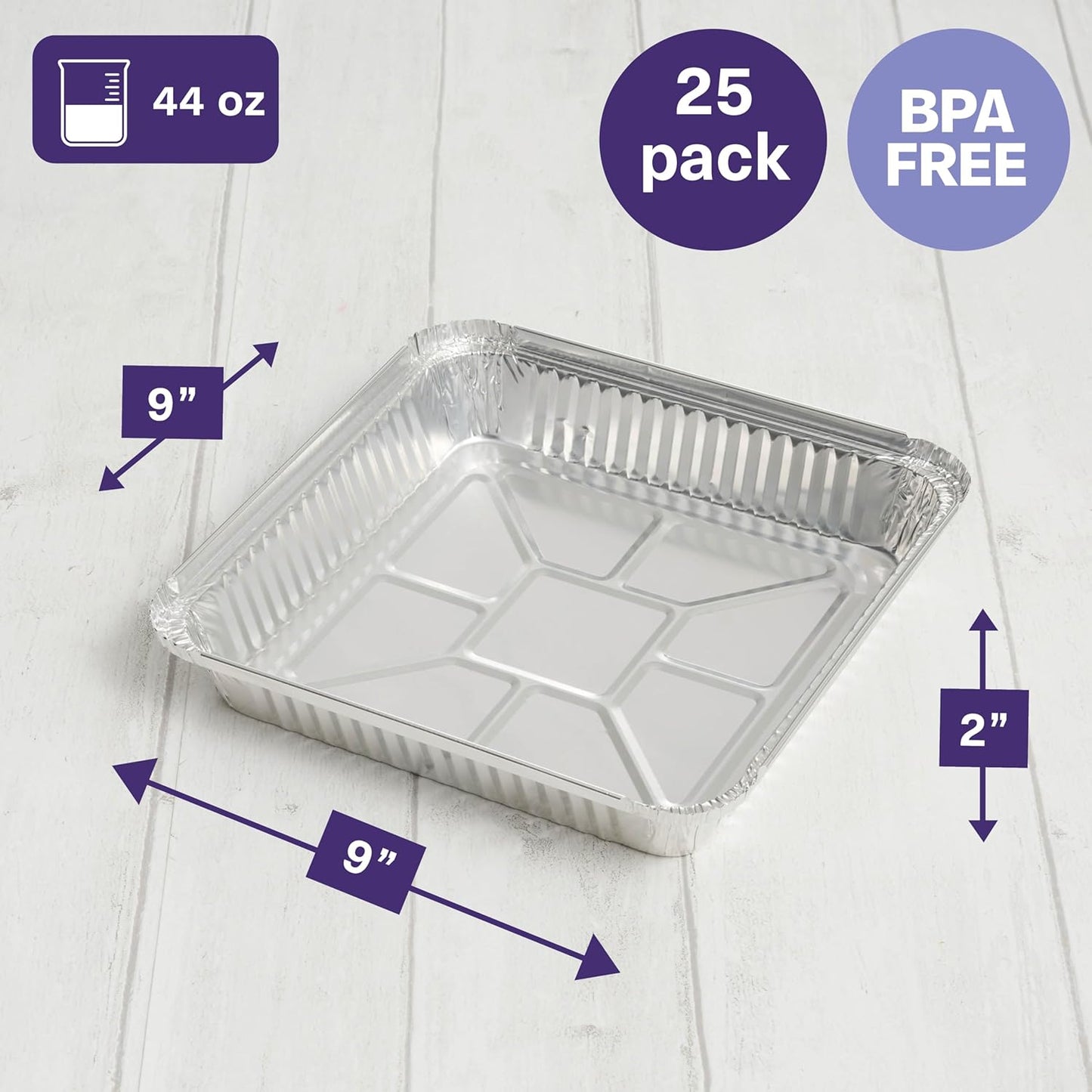 Matana 25 Pack Aluminum Pans - 9" Square Disposable Foil Baking Trays with Lids