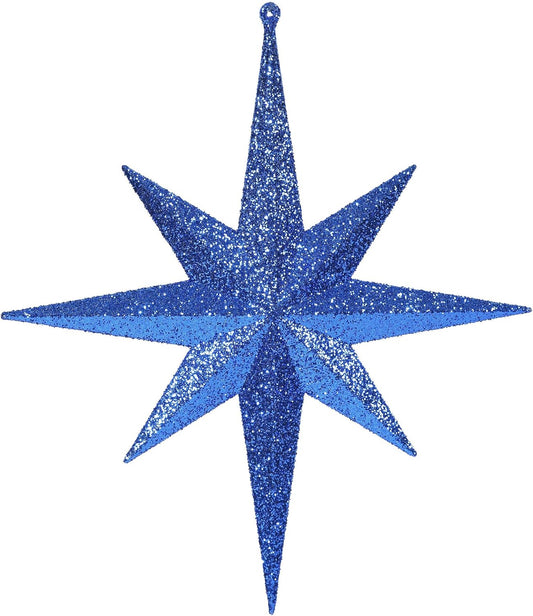 Vickerman Blue Iridescent Glitter Bethlehem Star Christmas Ornament - 12” (Set of 2)