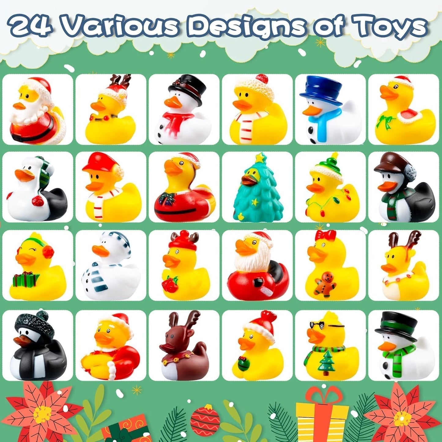 2025 Advent Calendar Christmas Ducks - 24-Piece Rubber Duck Countdown Set for Kids' Holiday Fun