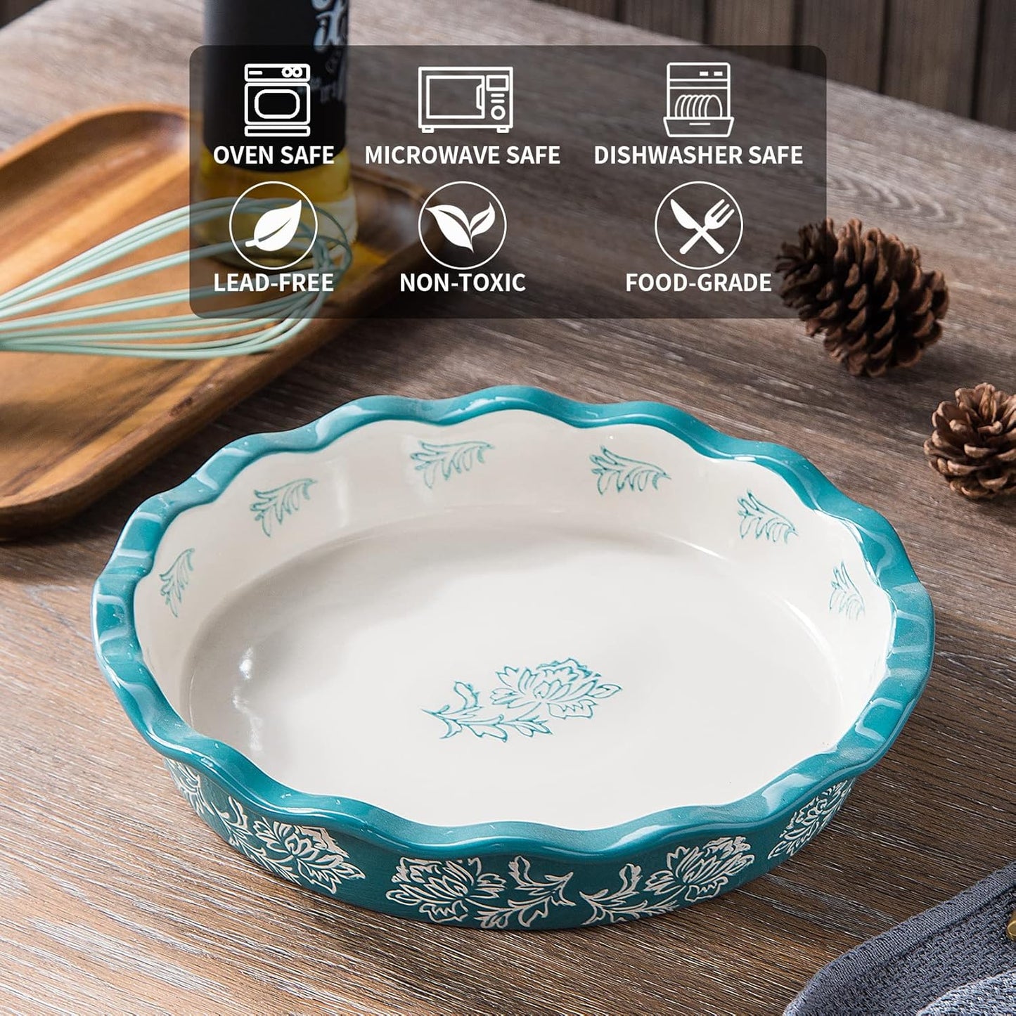 Wisenvoy Ceramic Pie Pan - Non-Stick Deep Dish Baking Dish | Perfect for Delicious Pies