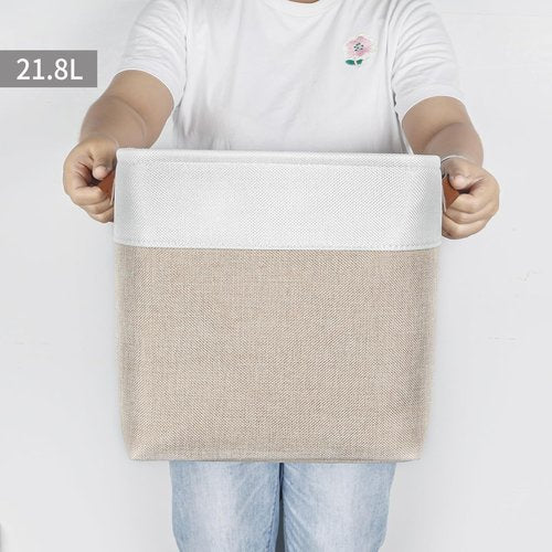Bagnizer Storage Cubes - Collapsible Fabric Bins for Organizing | 11x11 Inches, 4-Pack, Beige & White