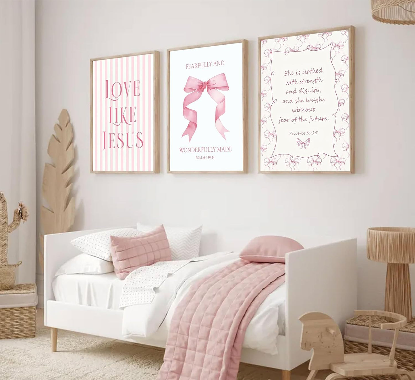 Skiennix 3-Piece Pink Christian Wall Art - Inspirational Bible Verses Canvas Prints | 12x16in Unframed Decor for Teen Girls' Bedroom