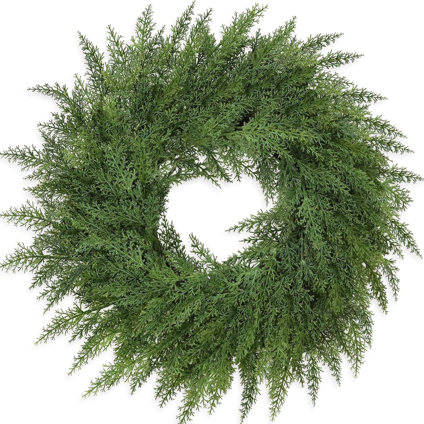 Lush Christmas Wreath - 24-Inch Real Touch Faux Cedar for Indoor/Outdoor Holiday Decor
