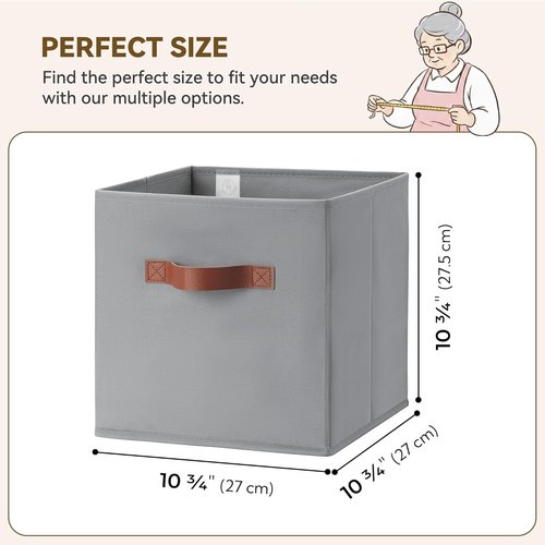 Granny Says 11-Inch Cube Storage Bins - 6 Pack Foldable Fabric Organizers with PU Handles | Grey