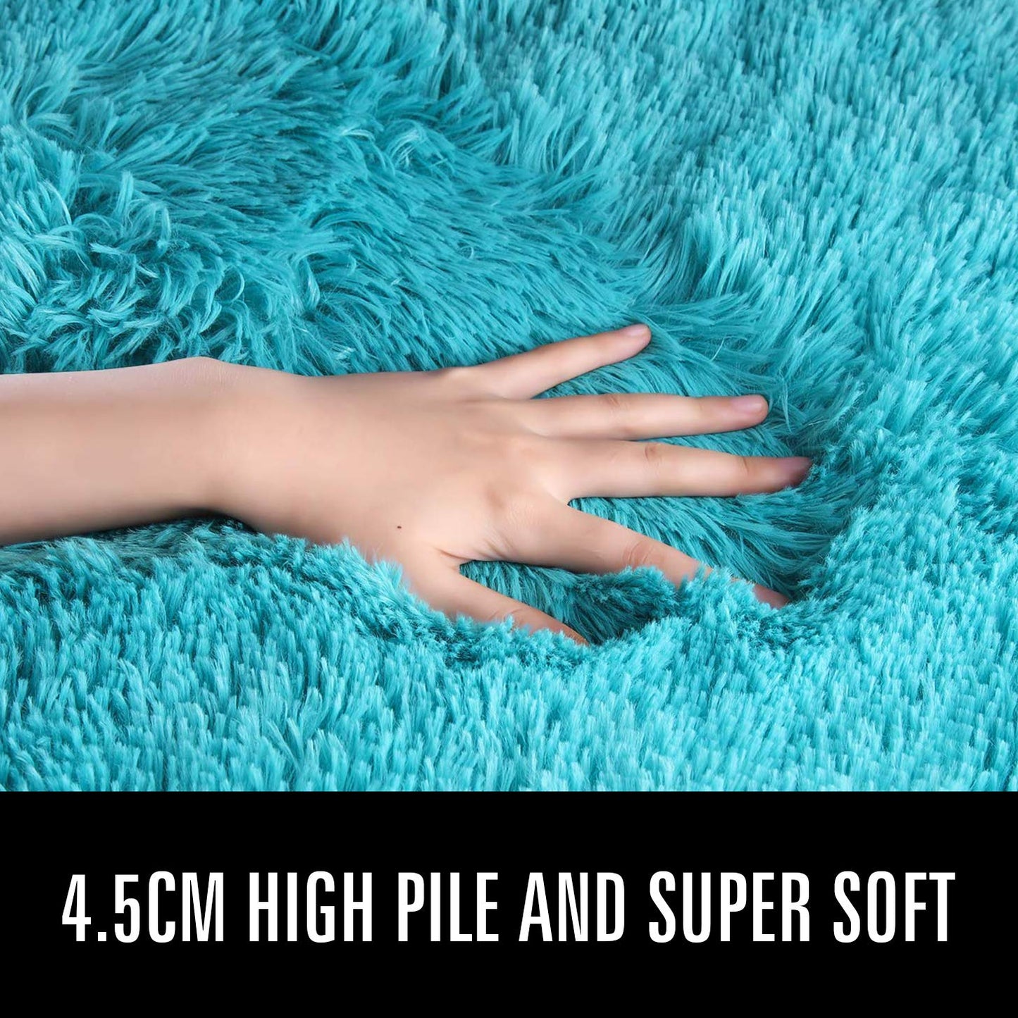 LOCHAS Ultra Soft Indoor Modern Area Rugs Fluffy Living Room Carpets for Children Bedroom Home Decor Nursery Rug 5.3x7.5 Feet, Teal Blue