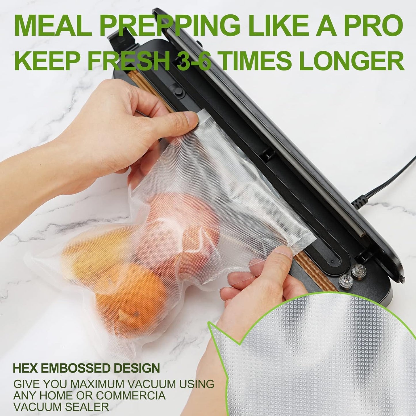 Vacuum Sealer Bags | Commercial Grade Sous Vide & Food Saver Rolls - 8" x 20' (3 Rolls), Reusable & Puncture Protected