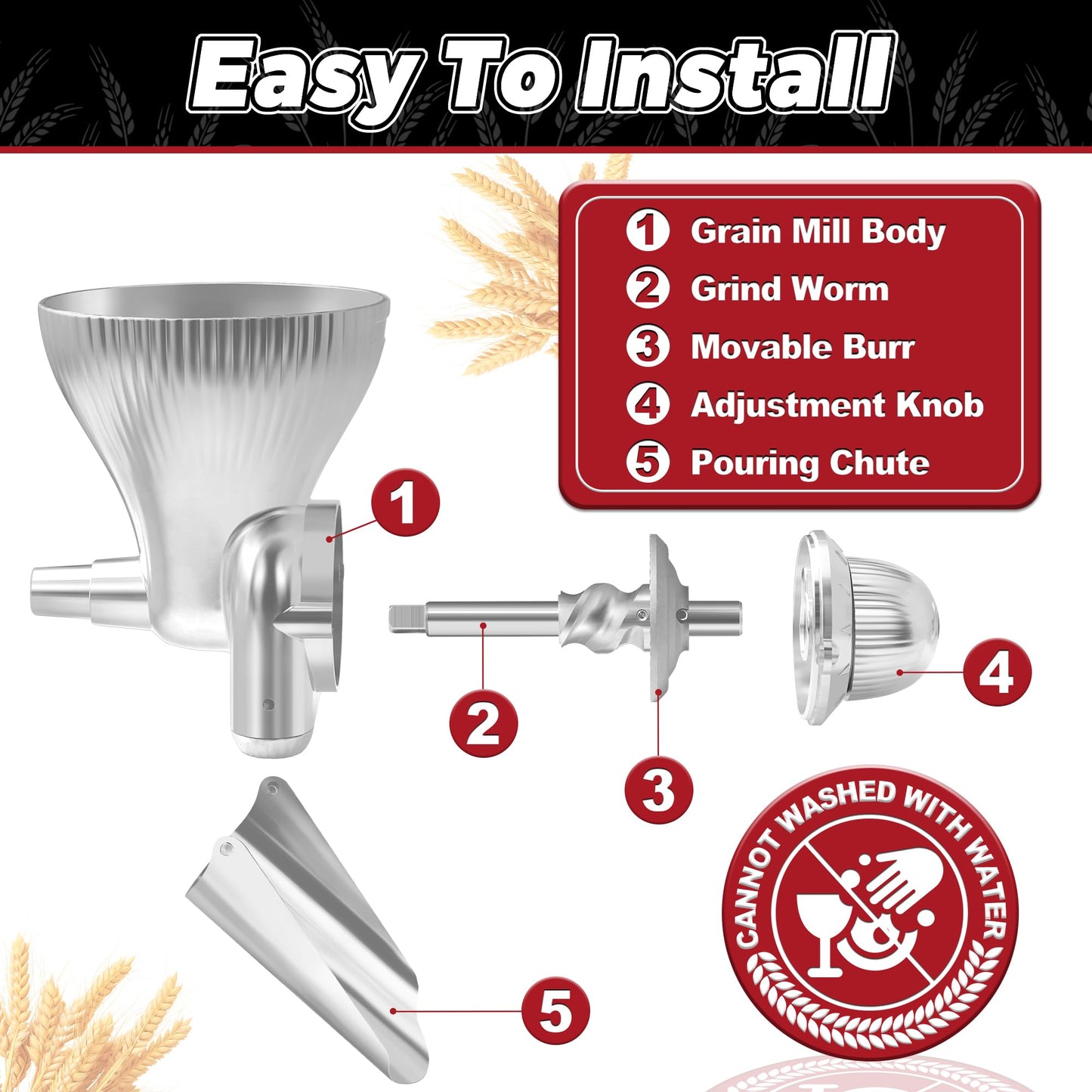 Grain Mill Attachment for KitchenAid Stand Mixer, All Metal 12 Levels Grain Grinder for Kitchen aid, Grain Mill for Flour, Wheat, Corn, Oats, Buckwheat, Millet, Low-Oil