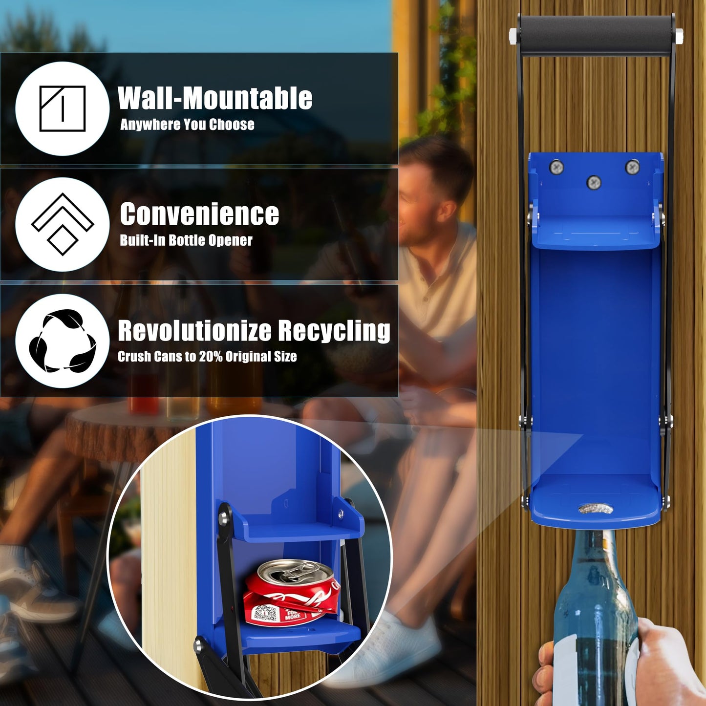 KANBOL Metal Can Crusher Wall Mounted Soda Can Smasher Crusher for Home Use, Eco-Friendly with Squirrel Art Stickers and Lubricant for Easy Recycling-B3