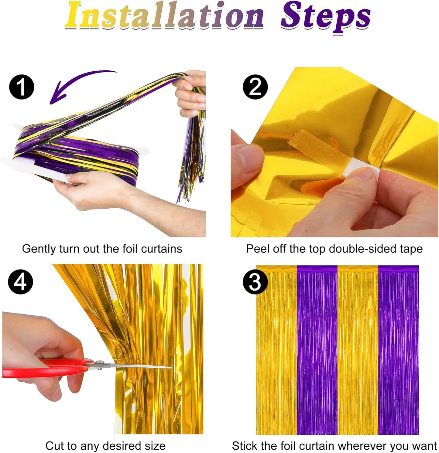 Regine Switzerland Graduation Backdrop - 2 Pack Metallic Purple & Gold Foil Fringe Curtains | 3.28 FT x 7.05 FT Class of 2026 Decor