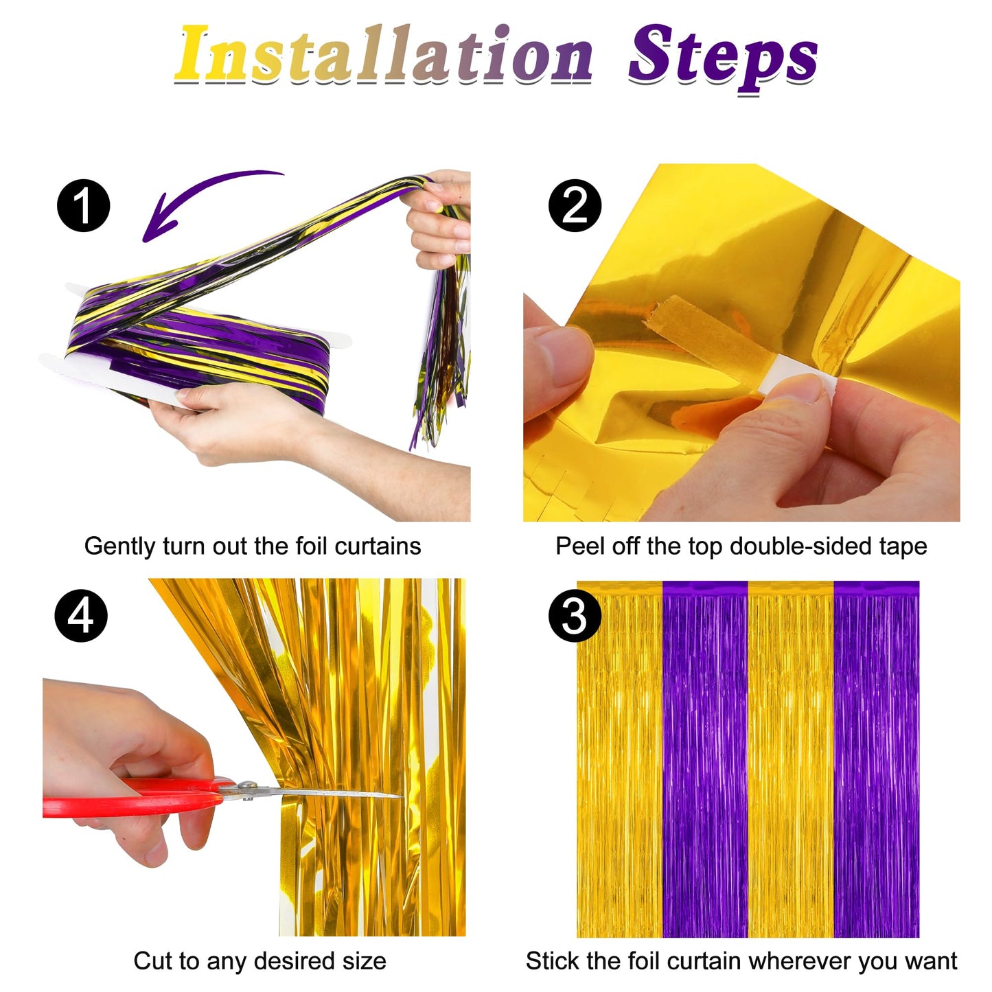 2 Pack Graduation Backdrop, 3.28 FT x 7.05 FT Grad Party Decorations 2026, Purple Gold Backdrop Foil Fringe Curtains, Metallic Purple and Gold Graduation Decorations Class of 2026 Decor