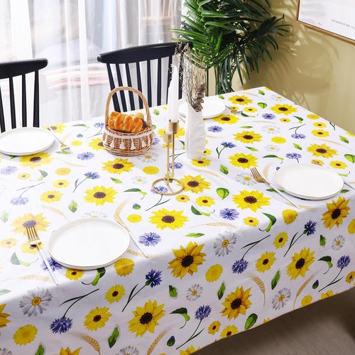 Heavy Duty Vinyl Tablecloth with Flannel Backing Waterproof Oil-Proof Plastic Table Cloth Stain-Resistant Wipeable Rectangle or Square Table Cover for Indoor and Outdoor (Yellow Flower, 60x84 Inch)