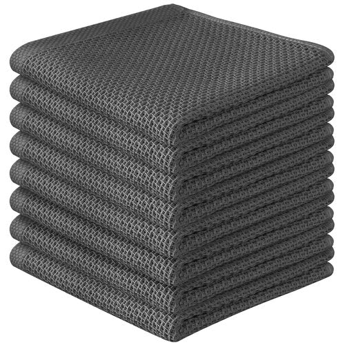 FreeNook 100% Cotton Waffle Weave Kitchen Towels, 8 Pack Dish Cloths for Washing Dishes, Ultra Soft Absorbent Dish Towels, Quick Drying Kitchen Rags, 12x12 Inches, Dark Grey