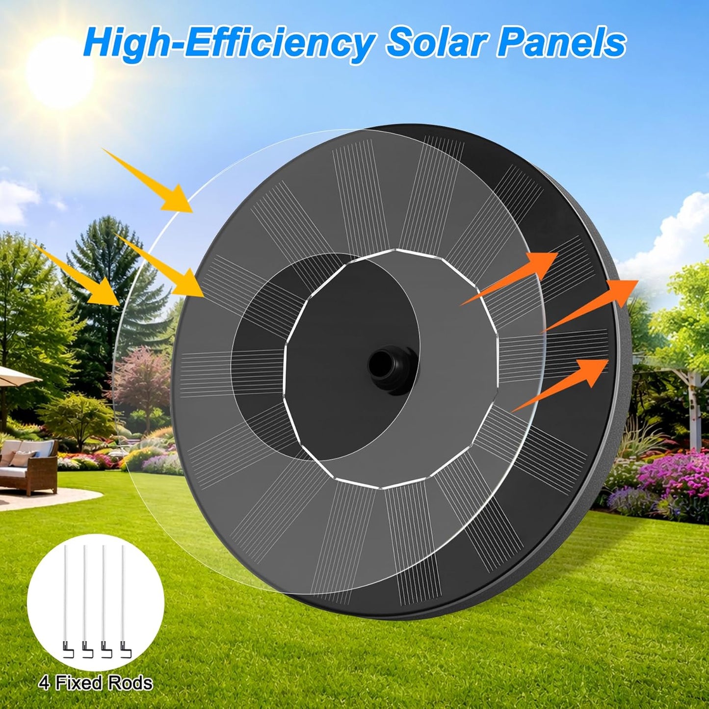 Skiennix Solar Fountain - Floating Water Pump with 6 Nozzles & 4 Fixed Pipes for Bird Baths, Gardens, Ponds, Pools